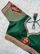 Load image into Gallery viewer, Green Handcrafted Sequined Blouse in Dilkush Silk ClothsVilla