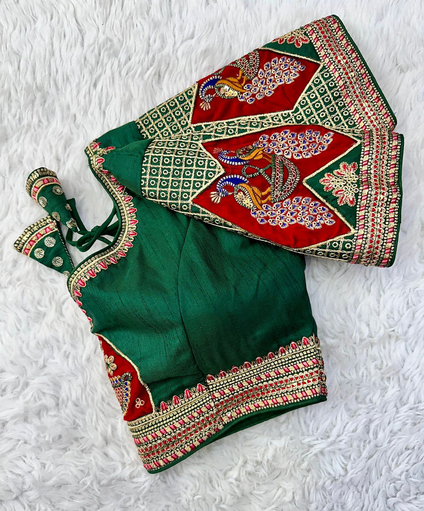 Green Handcrafted Sequined Blouse in Dilkush Silk ClothsVilla