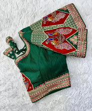 Load image into Gallery viewer, Green Handcrafted Sequined Blouse in Dilkush Silk ClothsVilla