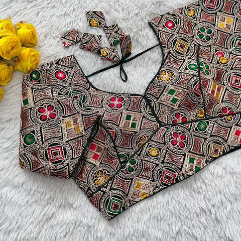 Green Heavy Cording Work Pure Georgette Blouse with Multicolor Embellishments ClothsVilla Main image
