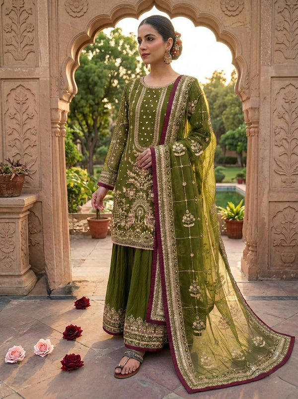 Green Heavy Embroidered Plazzo Set ClothsVilla