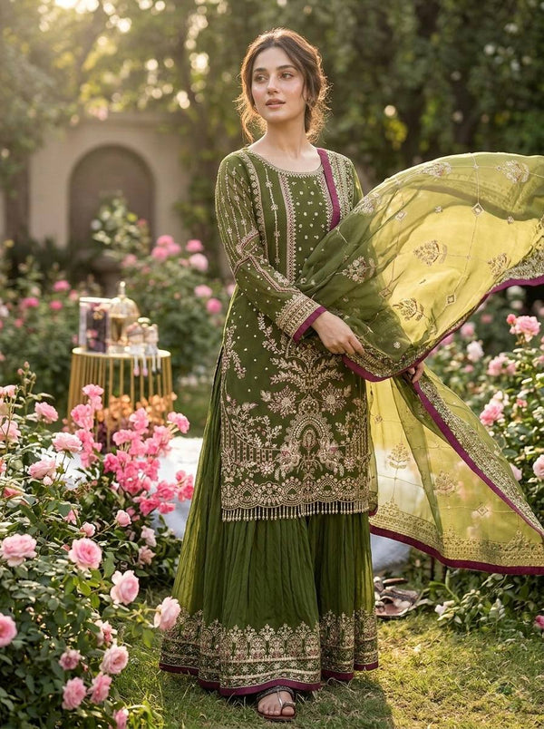 Green Heavy Embroidered Plazzo Set ClothsVilla