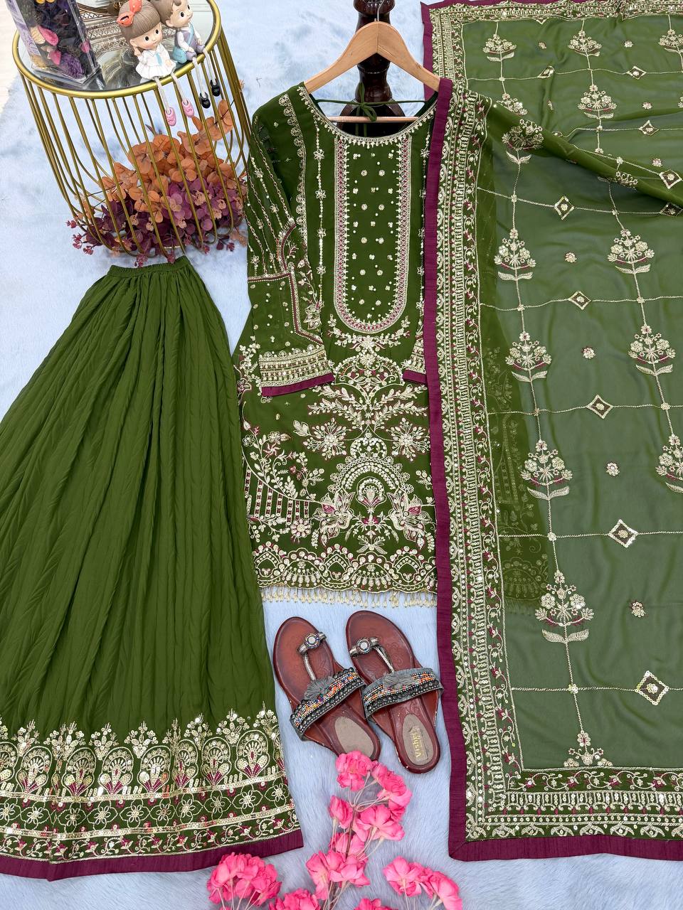 Green Heavy Embroidered Plazzo Set ClothsVilla