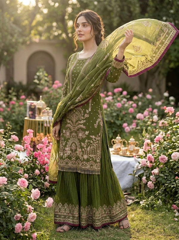 Green Heavy Embroidered Plazzo Set ClothsVilla