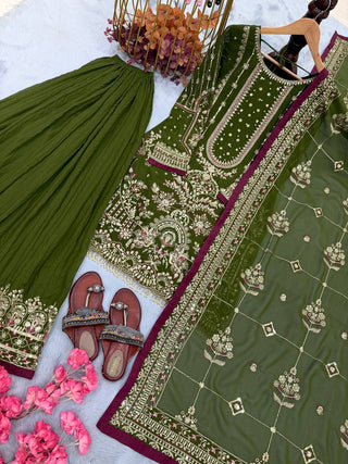Green Heavy Embroidered Plazzo Set ClothsVilla