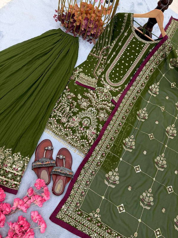Green Heavy Embroidered Plazzo Set ClothsVilla