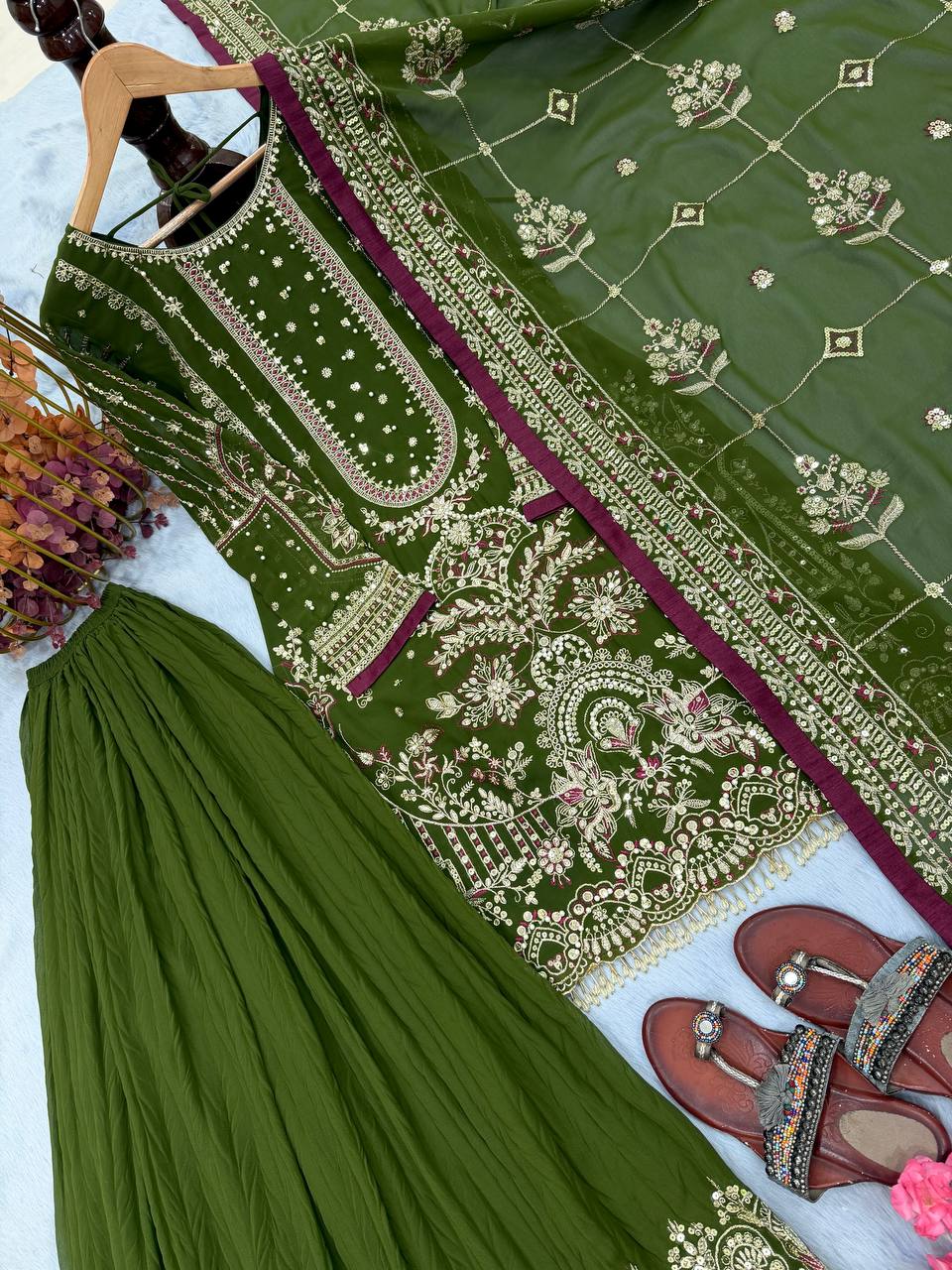 Green Heavy Embroidered Plazzo Set ClothsVilla