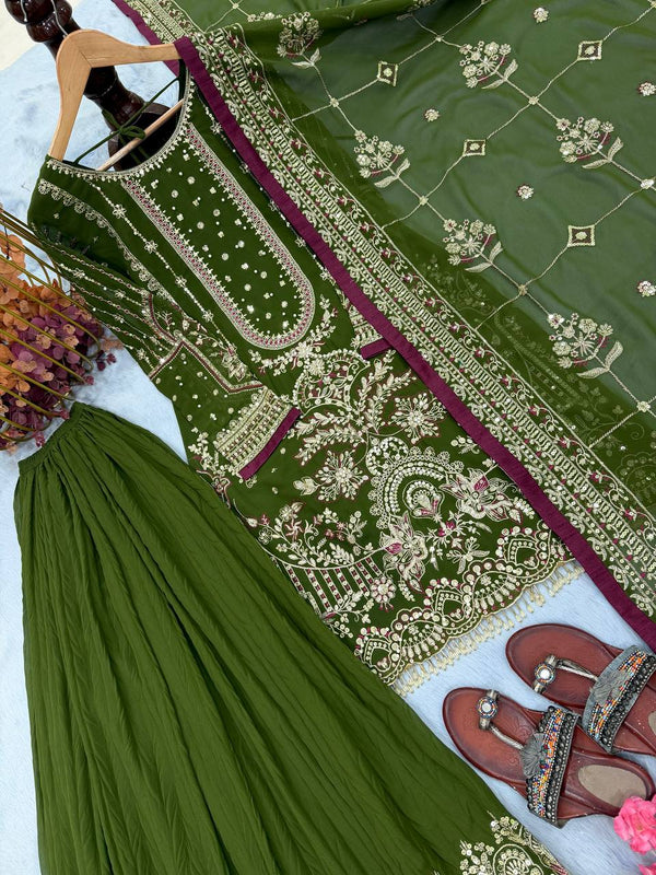 Green Heavy Embroidered Plazzo Set ClothsVilla