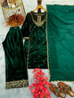 Load image into Gallery viewer, Green Heavy Pure Viscose Velvet Top with Plazzo &amp; Dupatta Set - 5 mm Sequence Work and Fancy Sleeve ClothsVilla