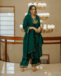 Load image into Gallery viewer, Green Heavy Pure Viscose Velvet Top with Plazzo &amp; Dupatta Set - 5 mm Sequence Work and Fancy Sleeve ClothsVilla