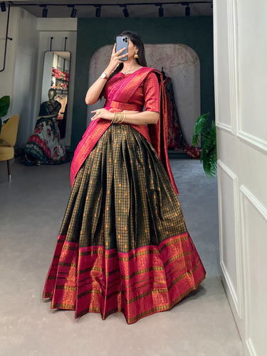Green Jacquard Silk Lehenga Choli with Zari Weaving Work ClothsVilla