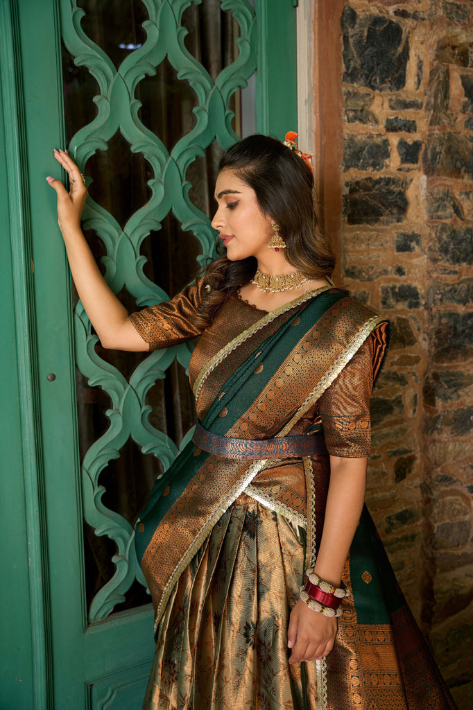 Green Jacquard Silk Lehenga Choli Set with Zari Work ClothsVilla