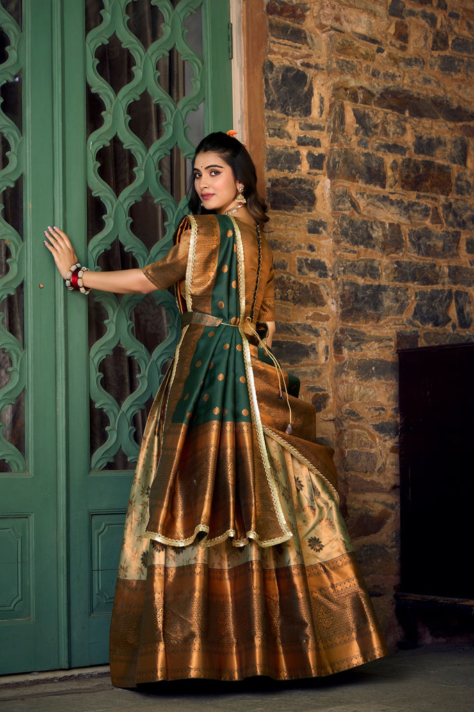 Green Jacquard Silk Lehenga Choli Set with Zari Work ClothsVilla