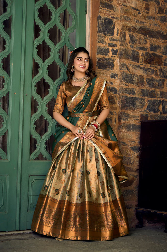 Green Jacquard Silk Lehenga Choli Set with Zari Work ClothsVilla