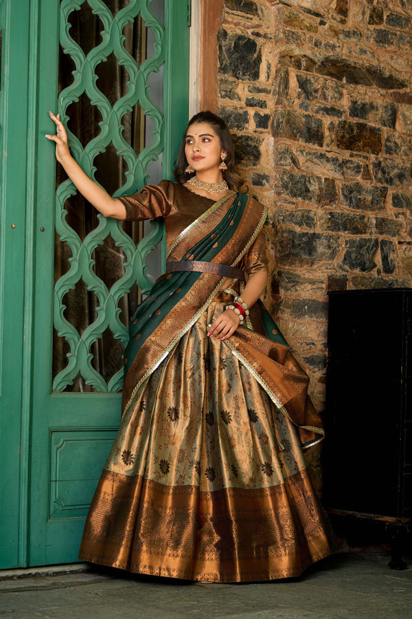 Green Jacquard Silk Lehenga Choli Set with Zari Work ClothsVilla