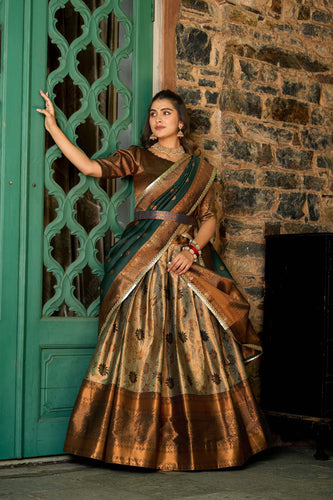Green Jacquard Silk Lehenga Choli Set with Zari Work ClothsVilla
