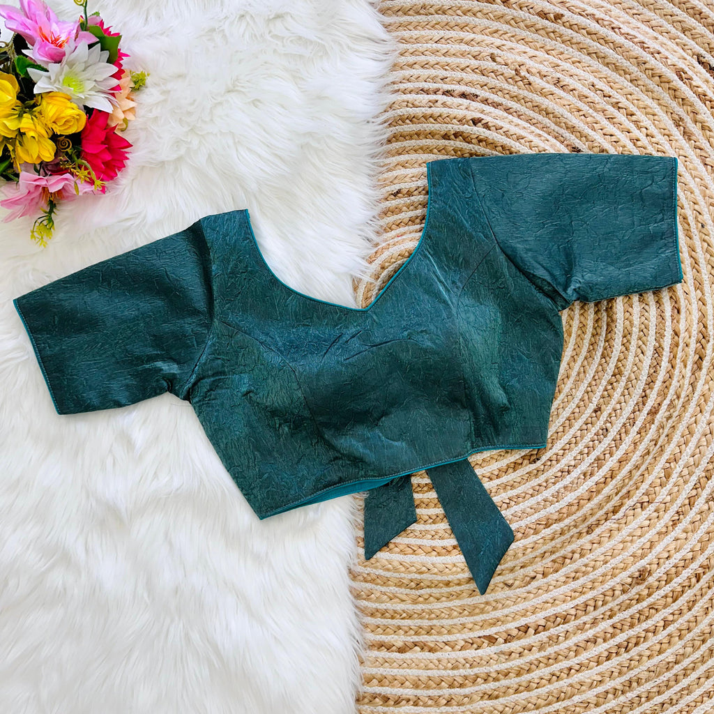 Jio Pattern Green Jio Silk Stylish Pure Metallic Blouse with Beautiful B