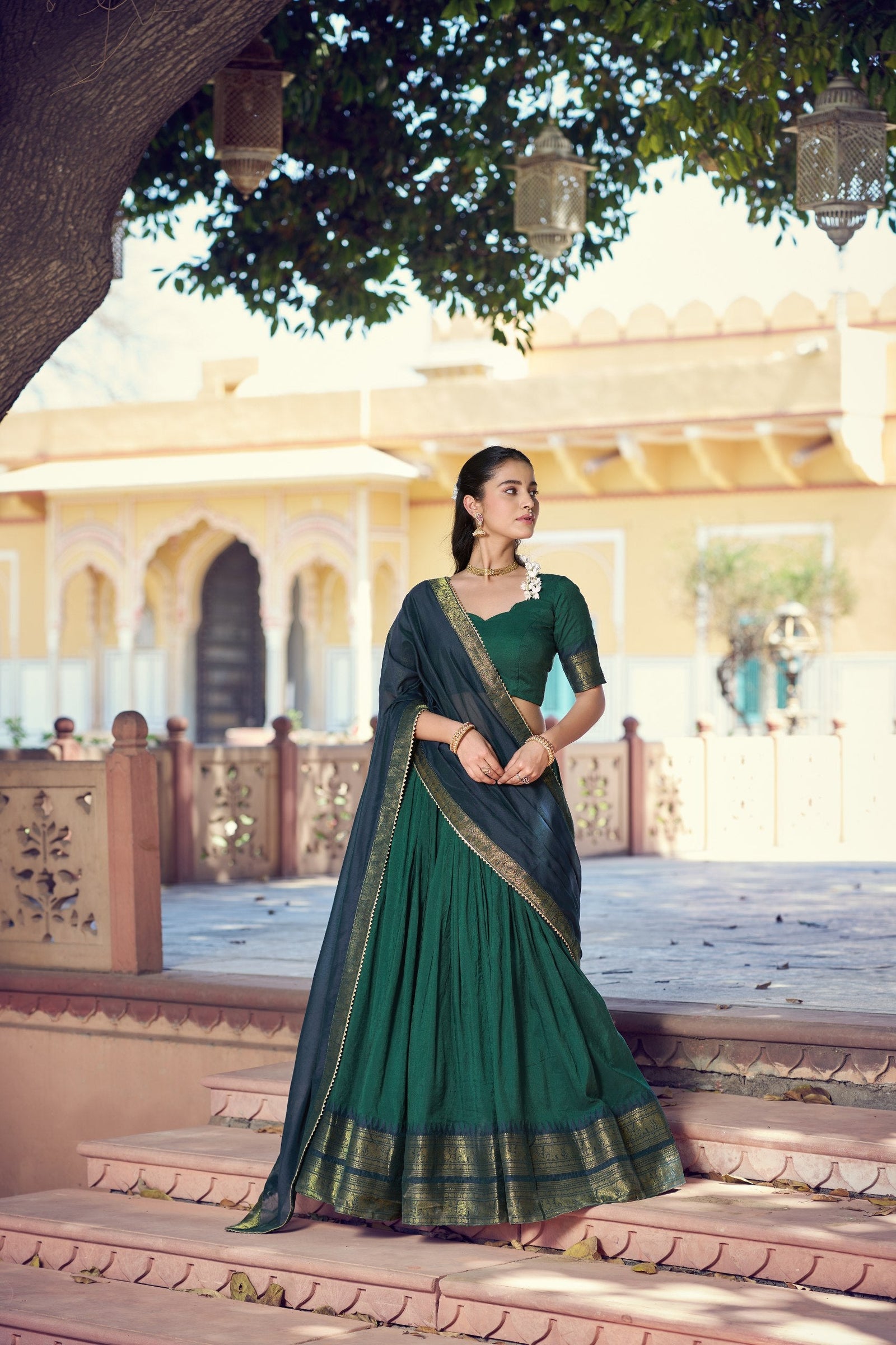 Green Kalamkari Print Lehenga Set Clothsvilla