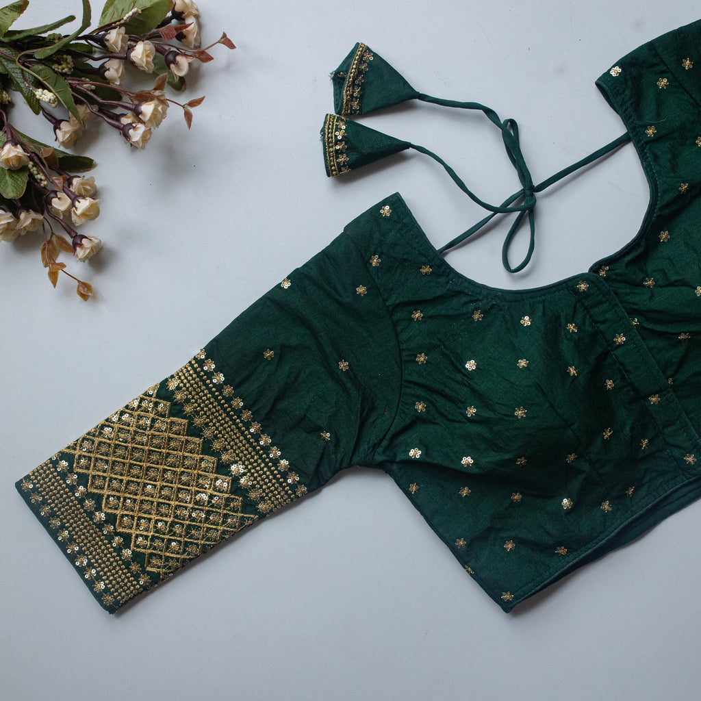 Green Kashish Silk Blouse with Beautiful Embroidery and Sequined Touch ClothsVilla