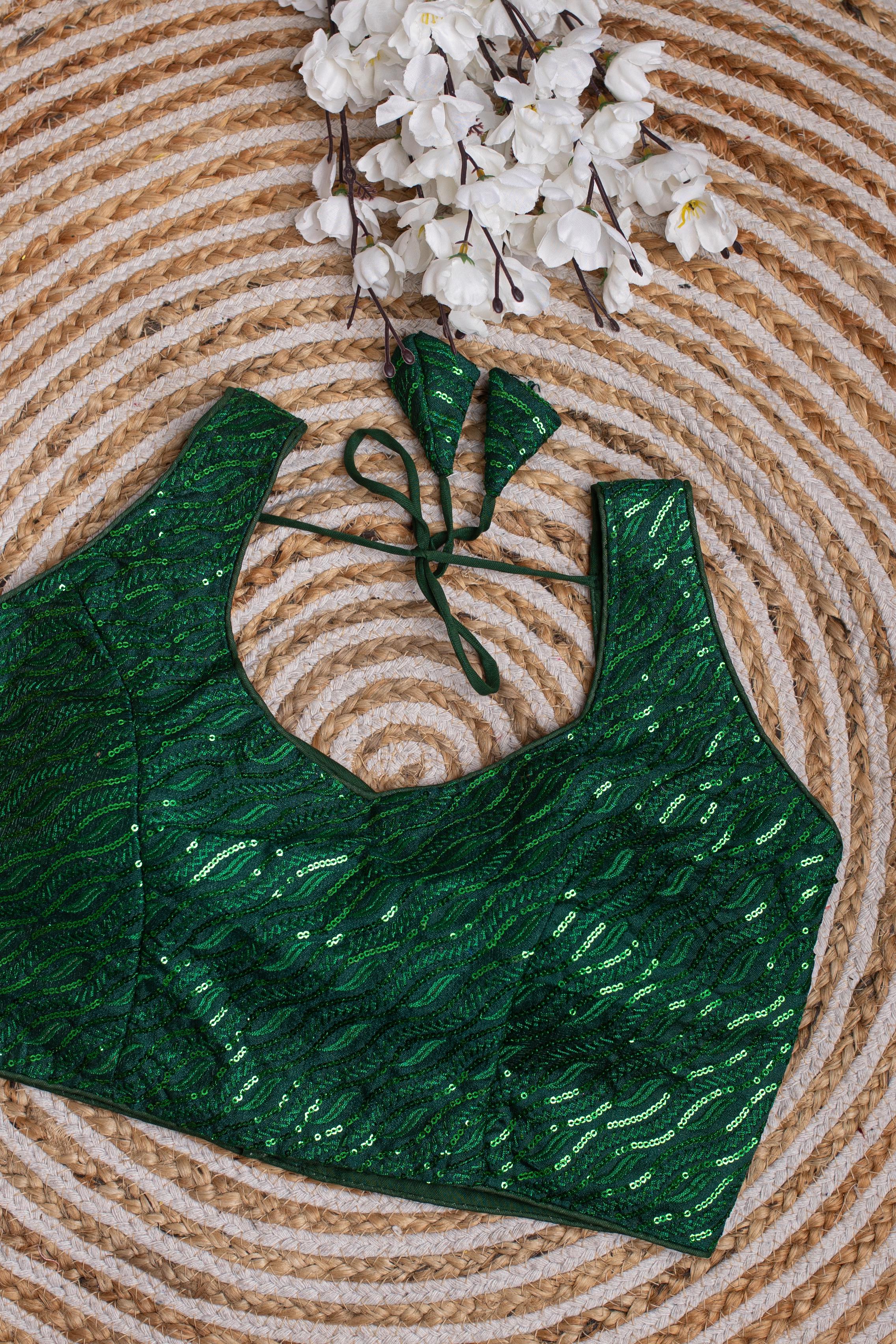 Green Kashish Silk Blouse with Tone-to-Tone Sequin Work ClothsVilla Main image