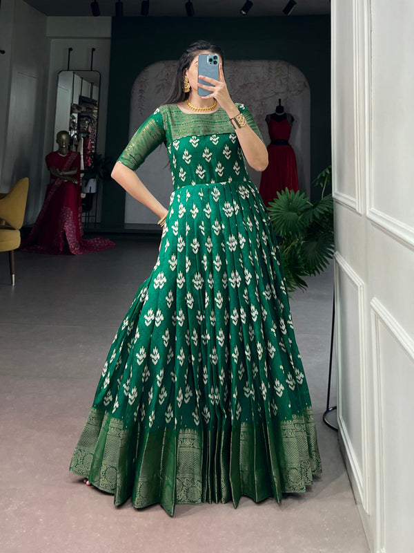 Green Kota Chex Zari Dress ClothsVilla