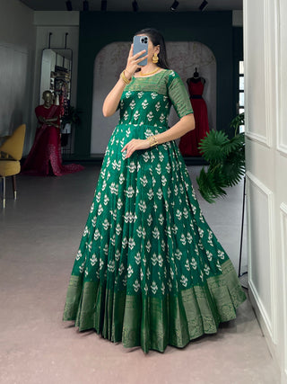 Green Kota Chex Zari Dress ClothsVilla