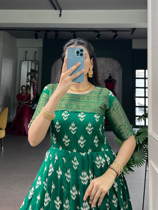 Green Kota Chex Zari Dress ClothsVilla