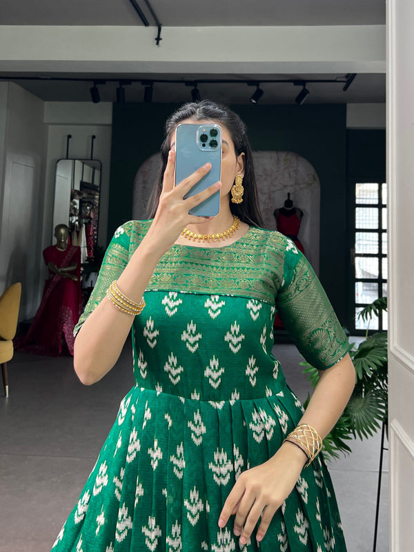 Green Kota Chex Zari Dress ClothsVilla