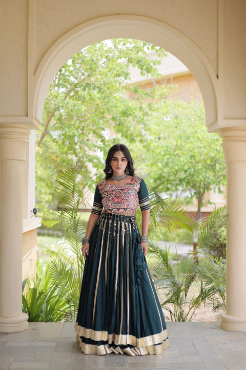 Green Lehenga Choli with Mirror & Gota work ClothsVilla Main image