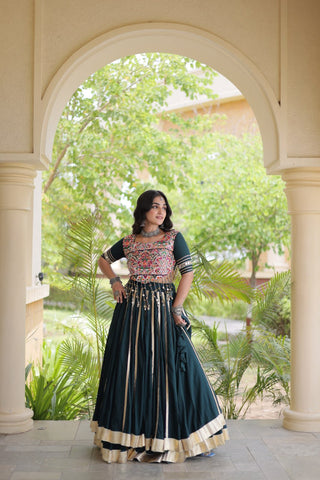 Green Lehenga Choli with Mirror & Gota work ClothsVilla
