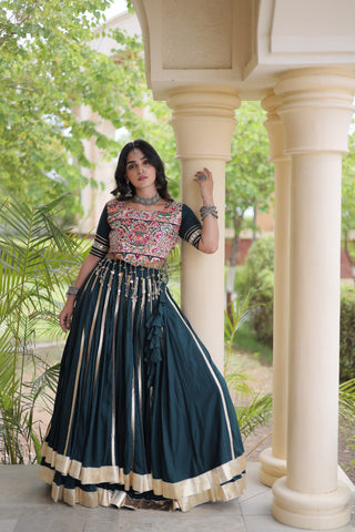 Green Lehenga Choli with Mirror & Gota work ClothsVilla