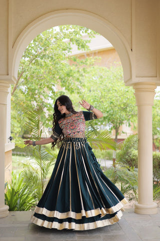Green Lehenga Choli with Mirror & Gota work ClothsVilla