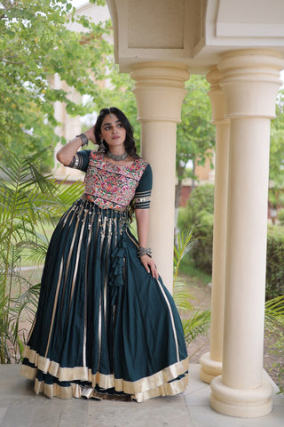Green Lehenga Choli with Mirror & Gota work ClothsVilla