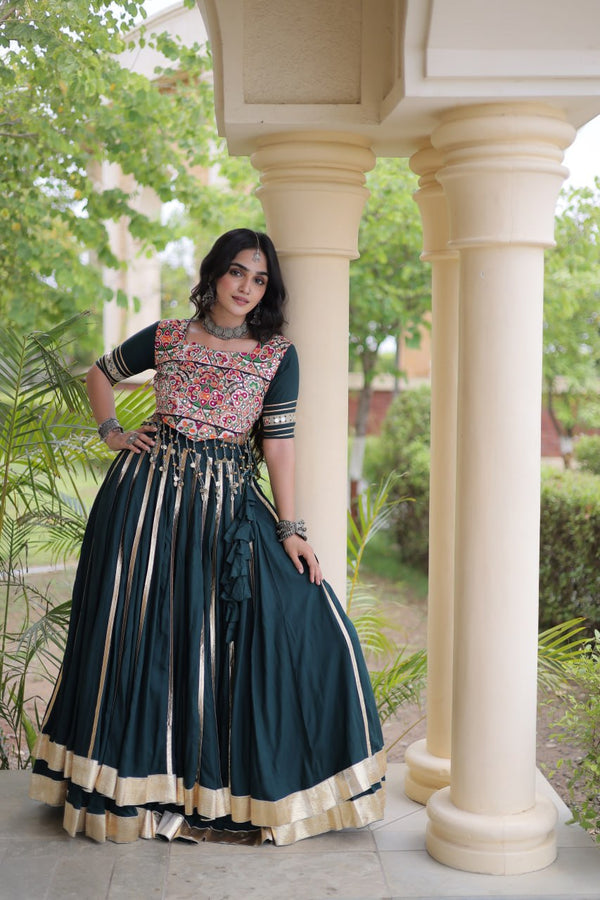 Green Lehenga Choli with Mirror & Gota work ClothsVilla