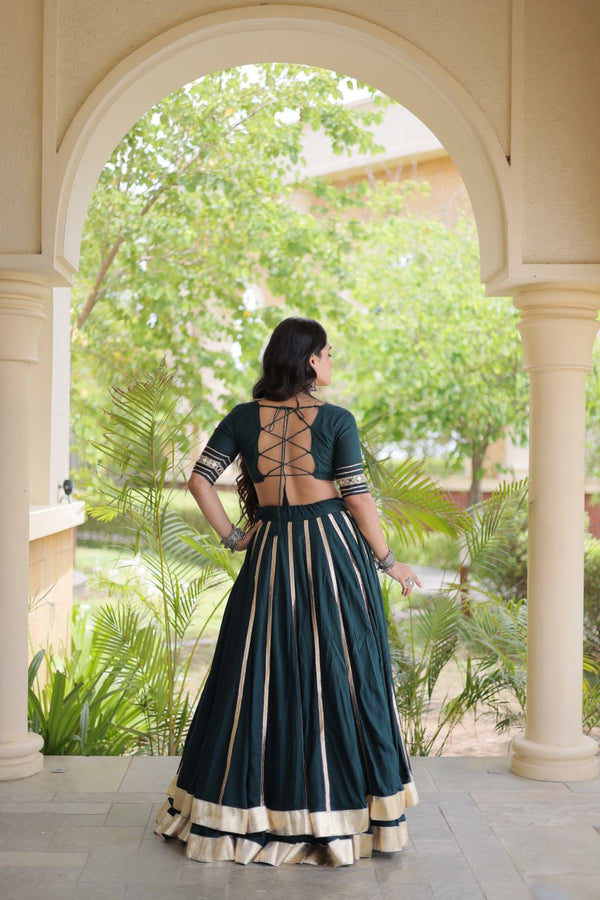 Green Lehenga Choli with Mirror & Gota work ClothsVilla