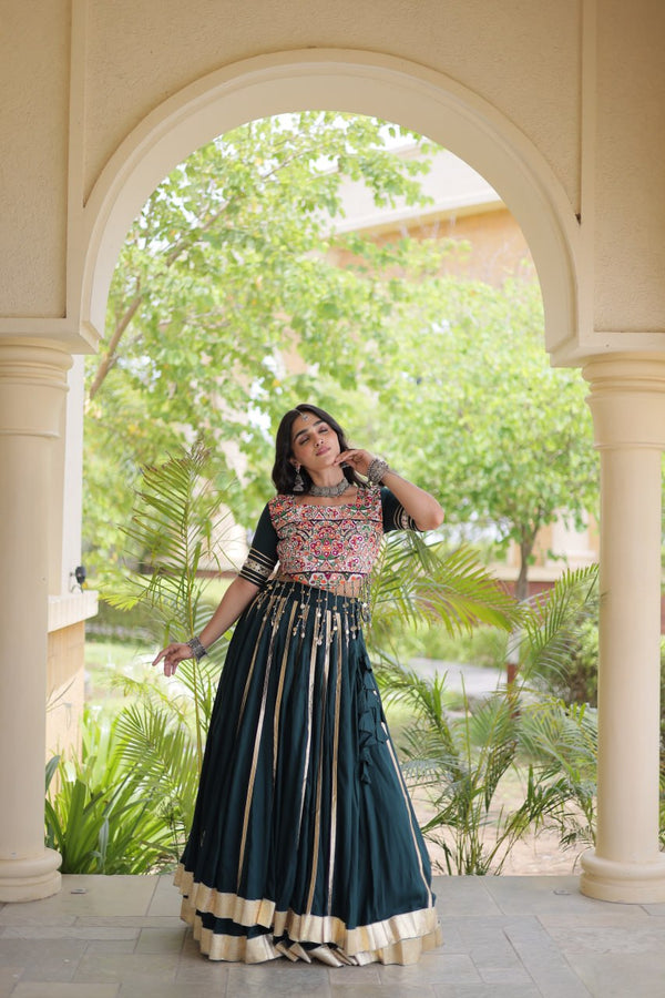 Green Lehenga Choli with Mirror & Gota work ClothsVilla