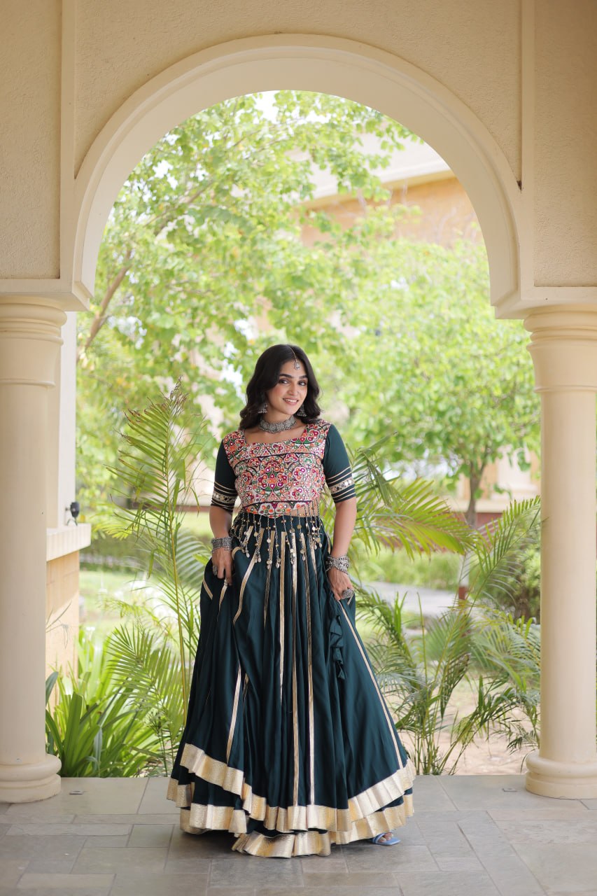 Green Lehenga Choli with Mirror & Gota work ClothsVilla