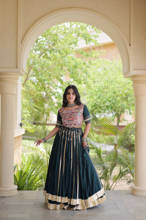 Green Lehenga Choli with Mirror & Gota work ClothsVilla
