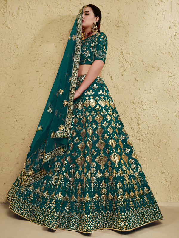 Green Art Silk Lehenga Choli with Zari & Sequin Work ClothsVilla