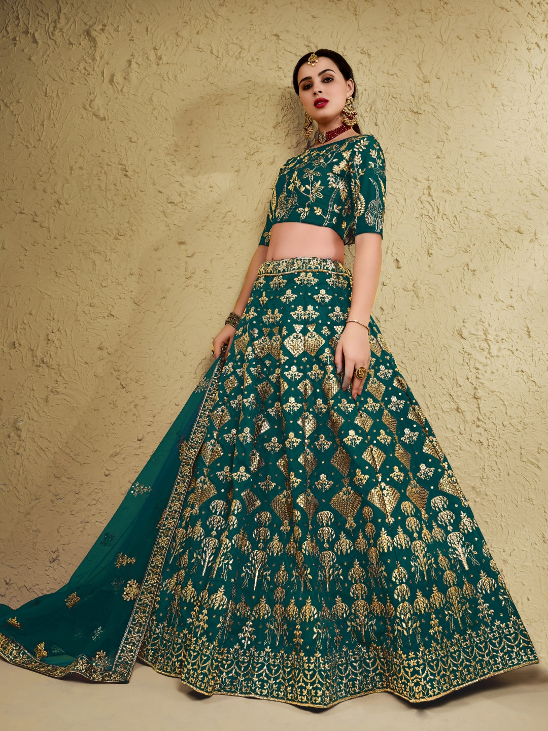 Green Art Silk Lehenga Choli with Zari & Sequin Work ClothsVilla