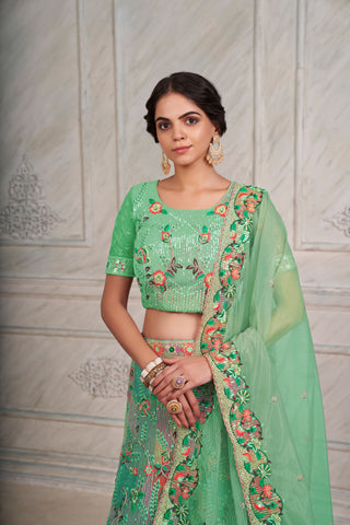 Mesmerizing Green Lehenga Choli Set - Embroidered Elegance ClothsVilla