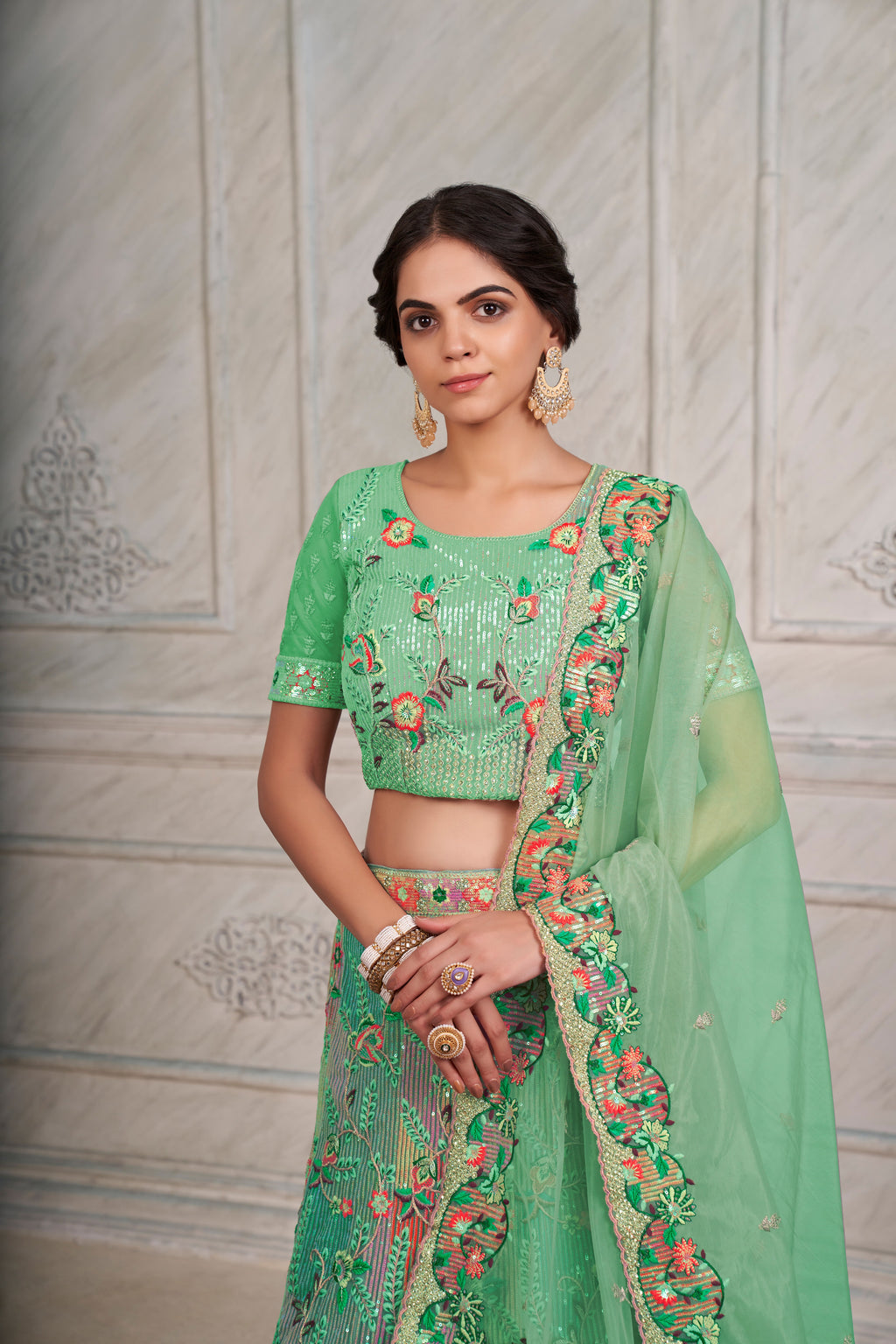 Mesmerizing Green Lehenga Choli Set - Embroidered Elegance ClothsVilla