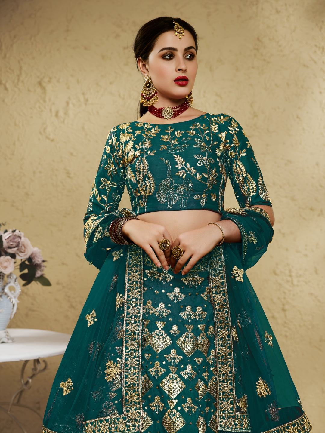 Green Art Silk Lehenga Choli with Zari & Sequin Work ClothsVilla