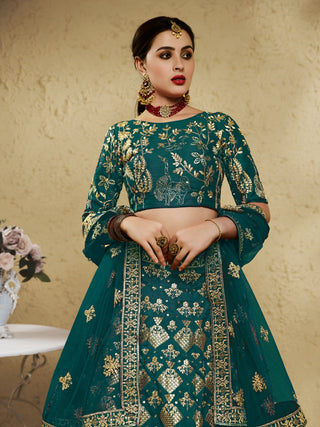 Green Art Silk Lehenga Choli with Zari & Sequin Work ClothsVilla