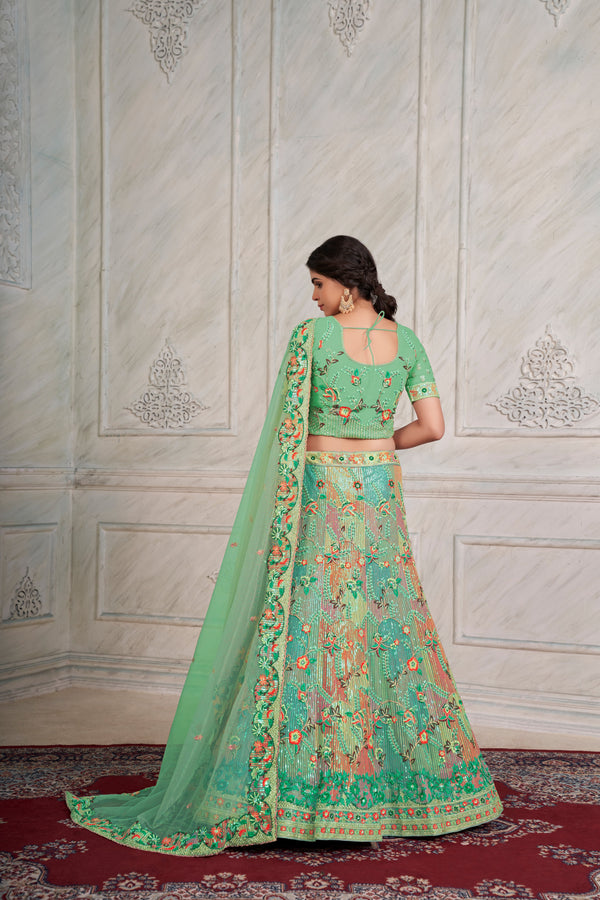 Mesmerizing Green Lehenga Choli Set - Embroidered Elegance ClothsVilla