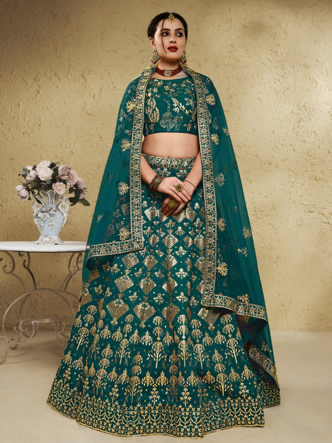 Green Art Silk Lehenga Choli with Zari & Sequin Work ClothsVilla Main image