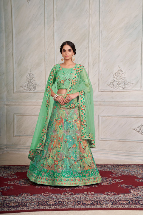 Mesmerizing Green Lehenga Choli Set - Embroidered Elegance ClothsVilla Main image