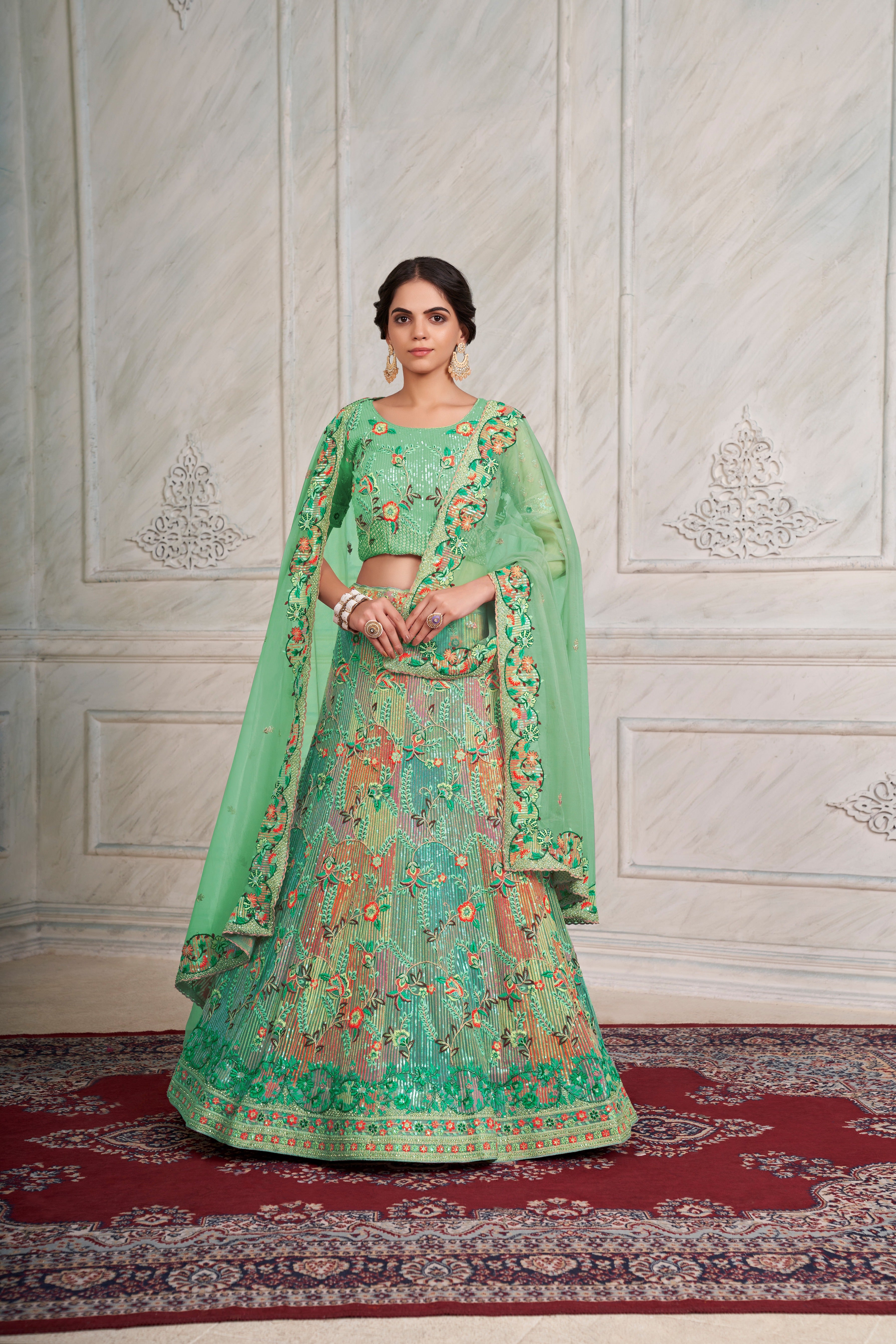 Mesmerizing Green Lehenga Choli Set - Embroidered Elegance ClothsVilla
