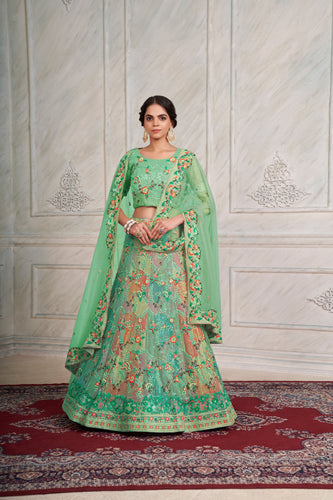 Mesmerizing Green Lehenga Choli Set - Embroidered Elegance ClothsVilla