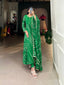 Green Leheriya Georgette Gown with Dupatta – Festive Elegance with Lace Touch-Up